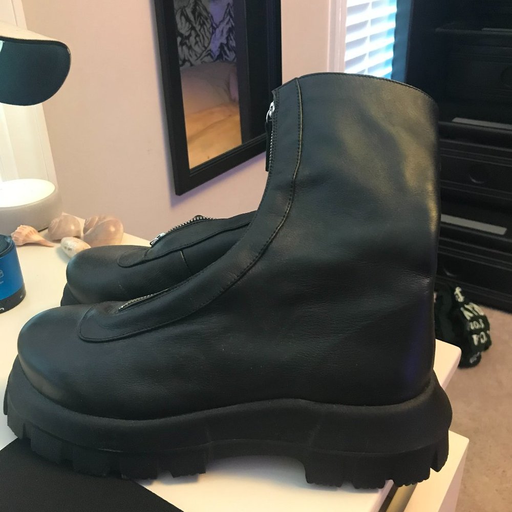 Asos Platform Leather Boots Designer Zipper Black